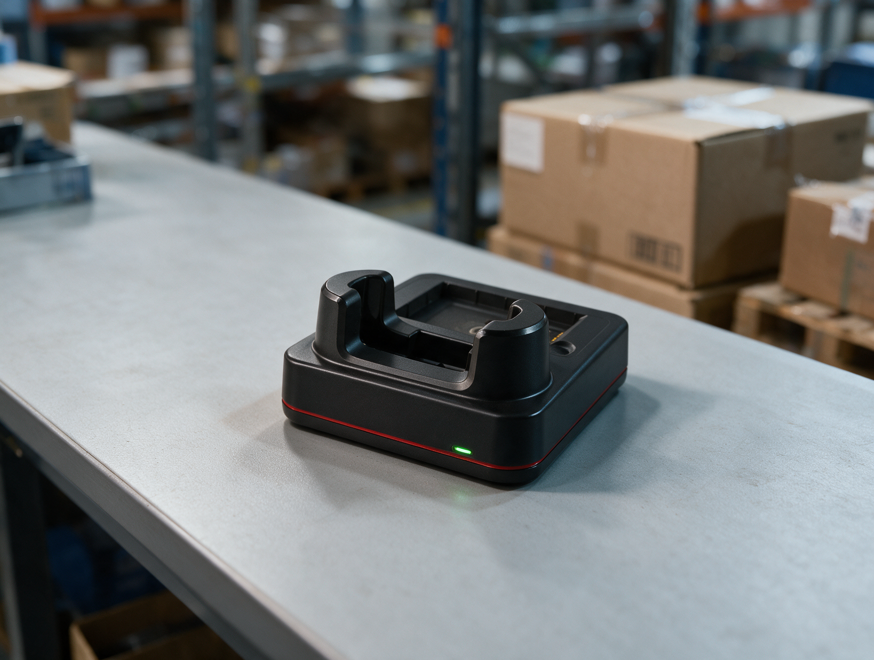 Honeywell EDA52-HB-2 base on a goods-in counter in a distribution centre